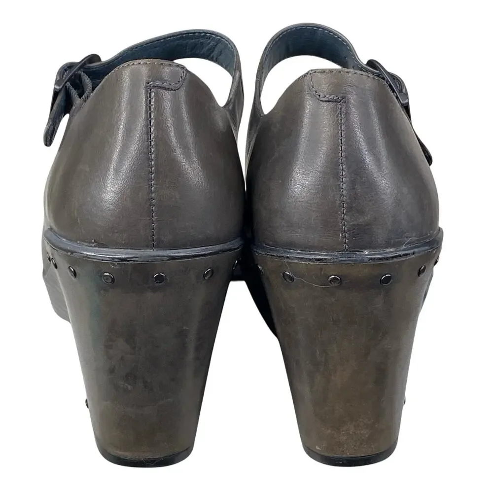 Dansko Women’s Fanny Brown Leather Studded Wedge Clog Size 39 US 8.5/9